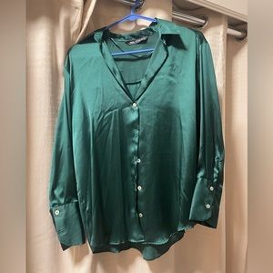 Zara green button up blouse